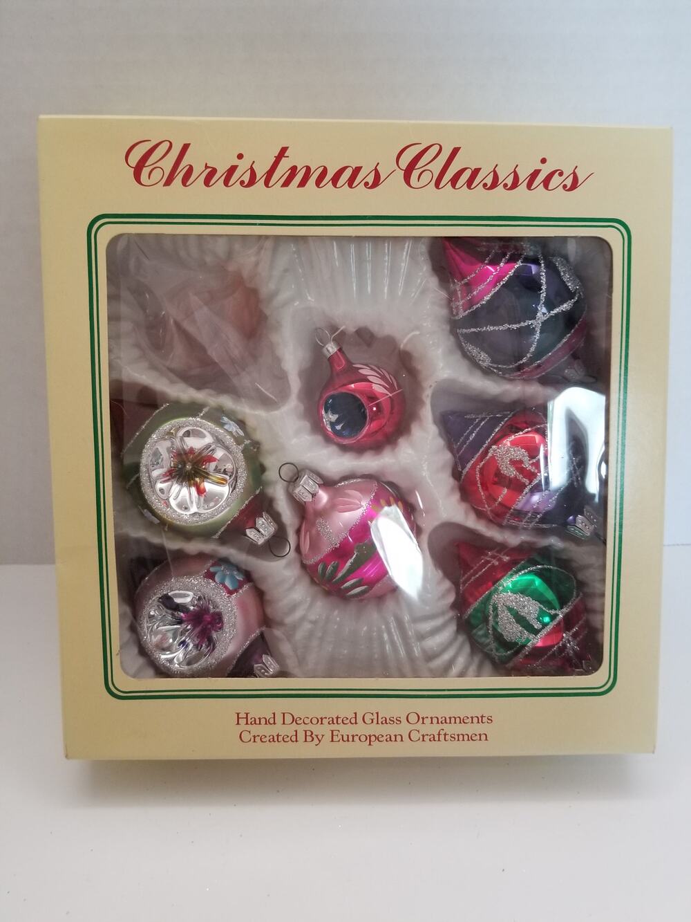 Vintage European Crafted Hand Painted Christmas Ornaments Indent Flowers